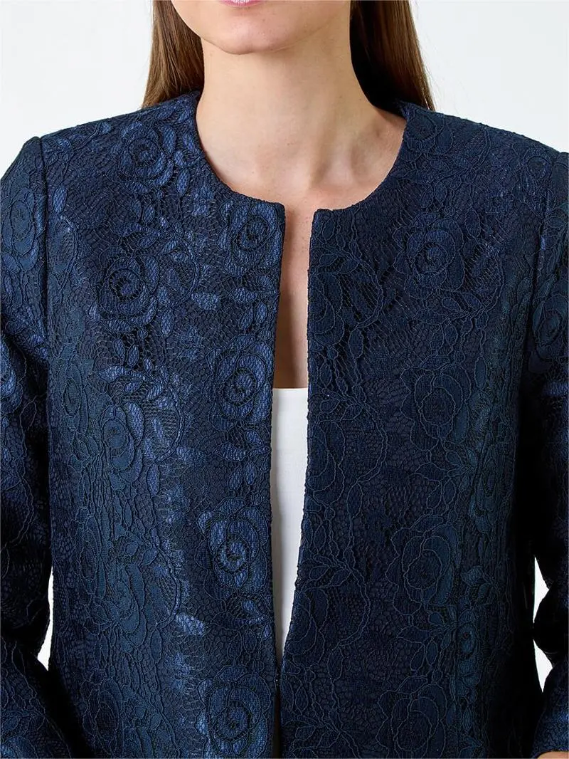 Navy Lace Longline Formal Jacket