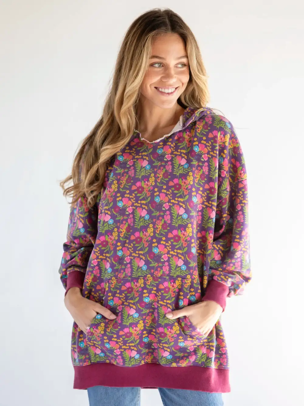 Oversized Printed Sweatshirt - Eggplant Floral