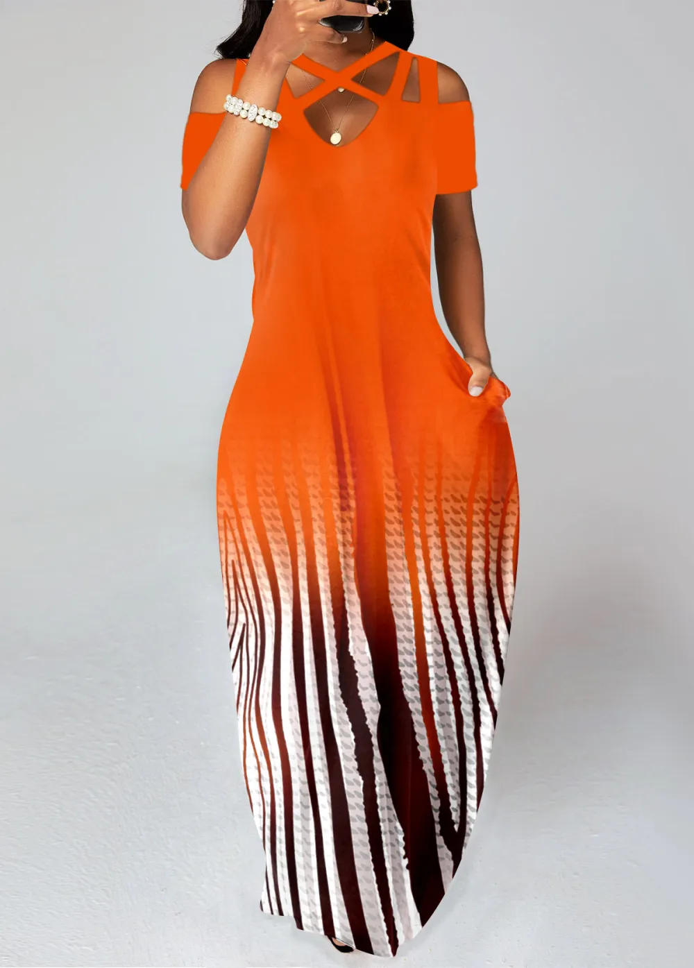 Ombre Criss Cross Orange Maxi Dress