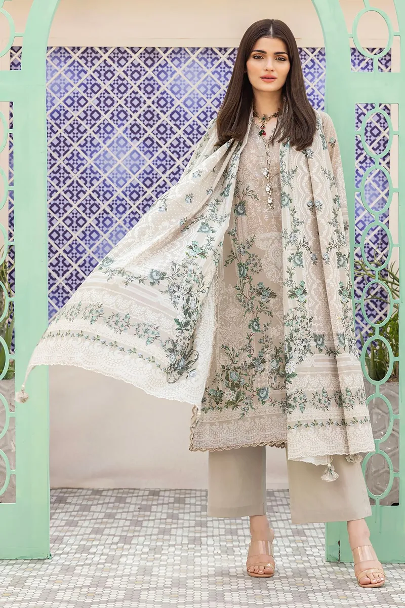 3 Piece Kurta | Embroidered & Pants & Tops | Color Khaki