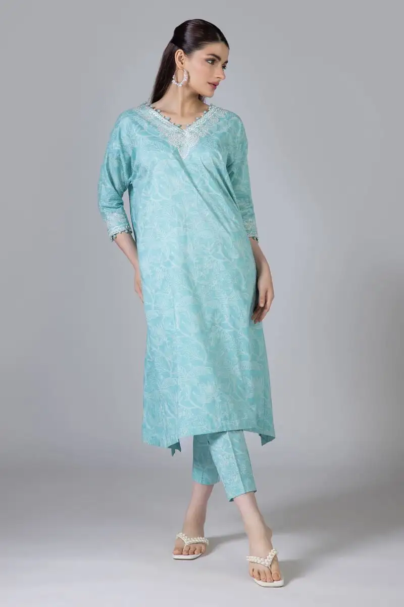 3 Piece Kurta Embroidered | Dupatta& Bottom & Tops | Color light green