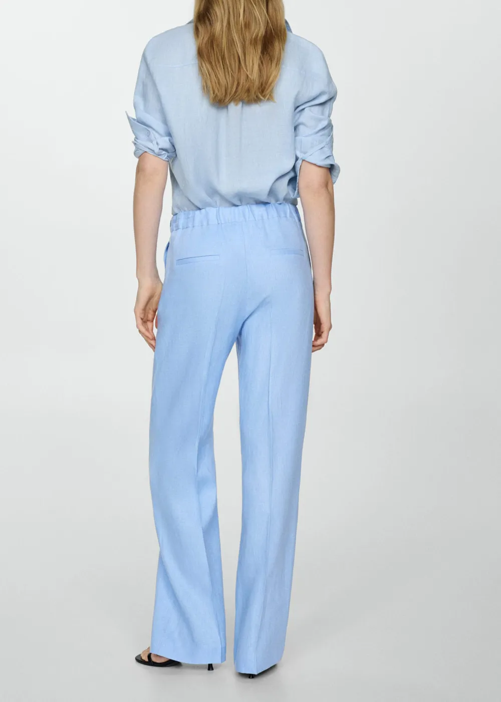 Linen-blend elastic waist trousers