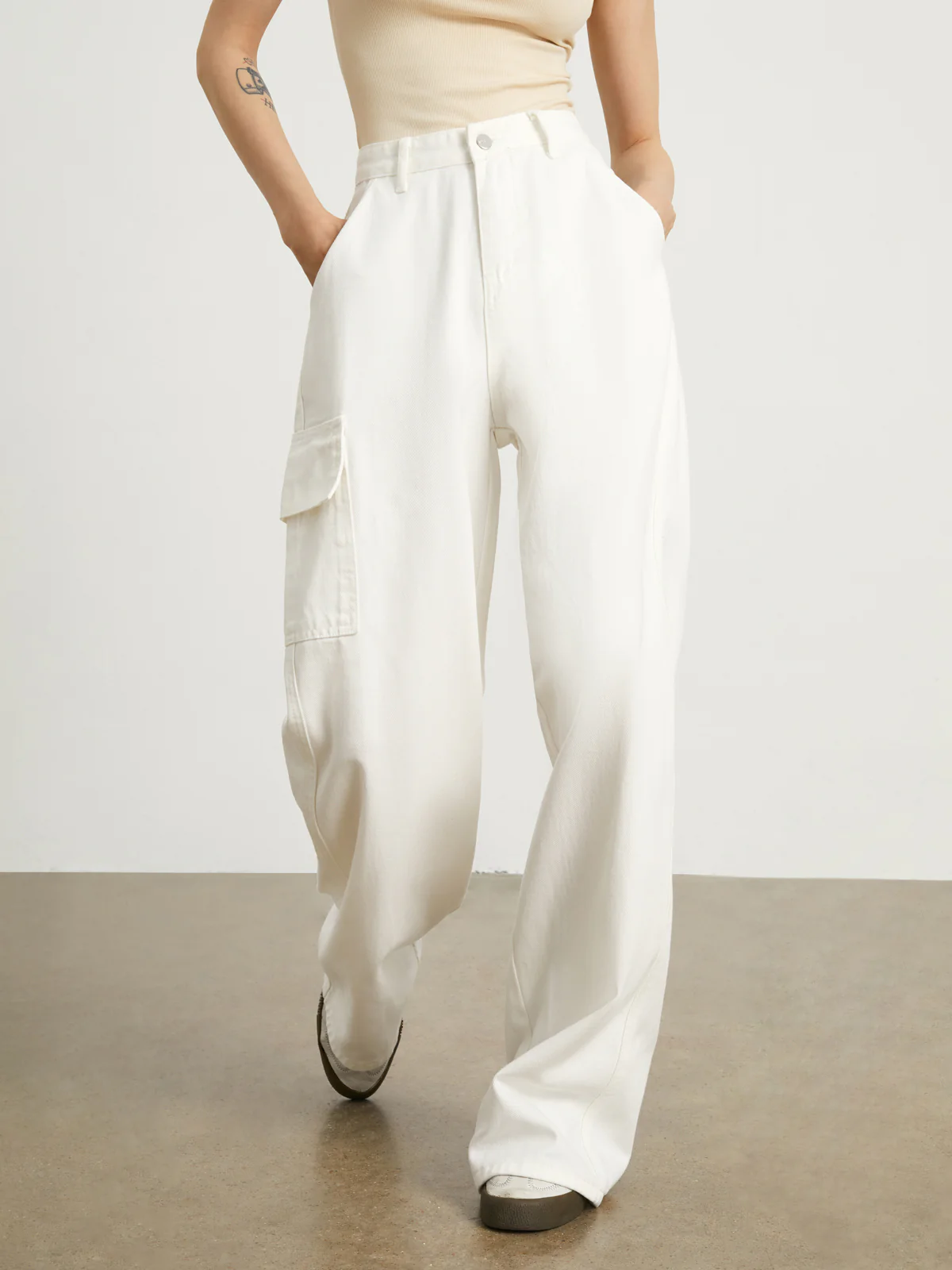 Minimalist White Denim Wide Leg Jeans