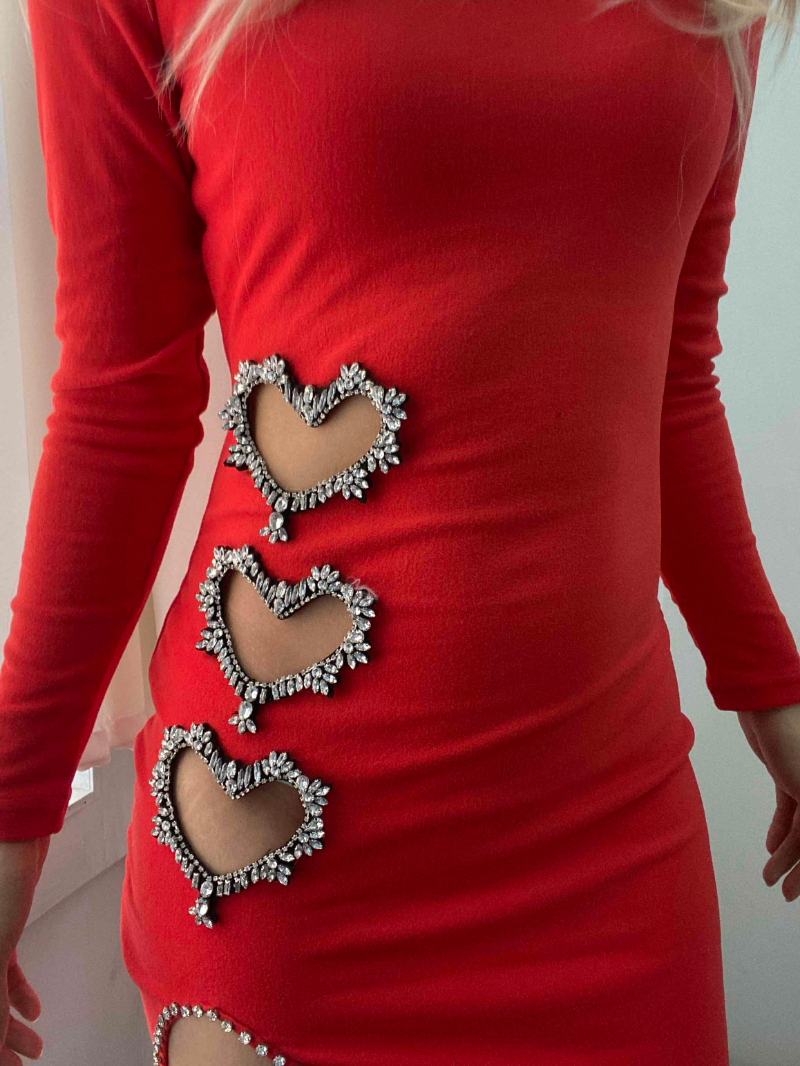 Hollow Heart Rhinestone Slit Bodycon Dress