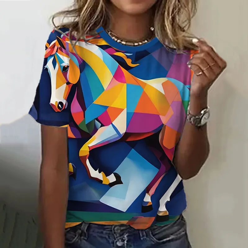 Women's Animal Horse Printed Short Sleeve T-Shirt