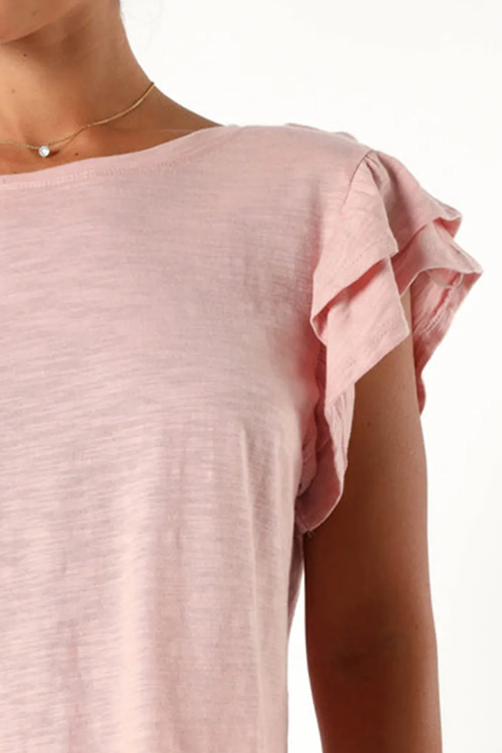 FRANKY FRILL SLEEVE TEE - DUSTY PINK