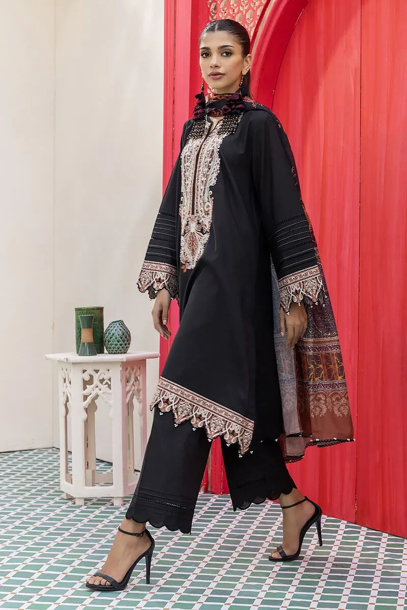 3 Piece Kurta Embroidered | Dupatta& Bottom & Tops | Color Black