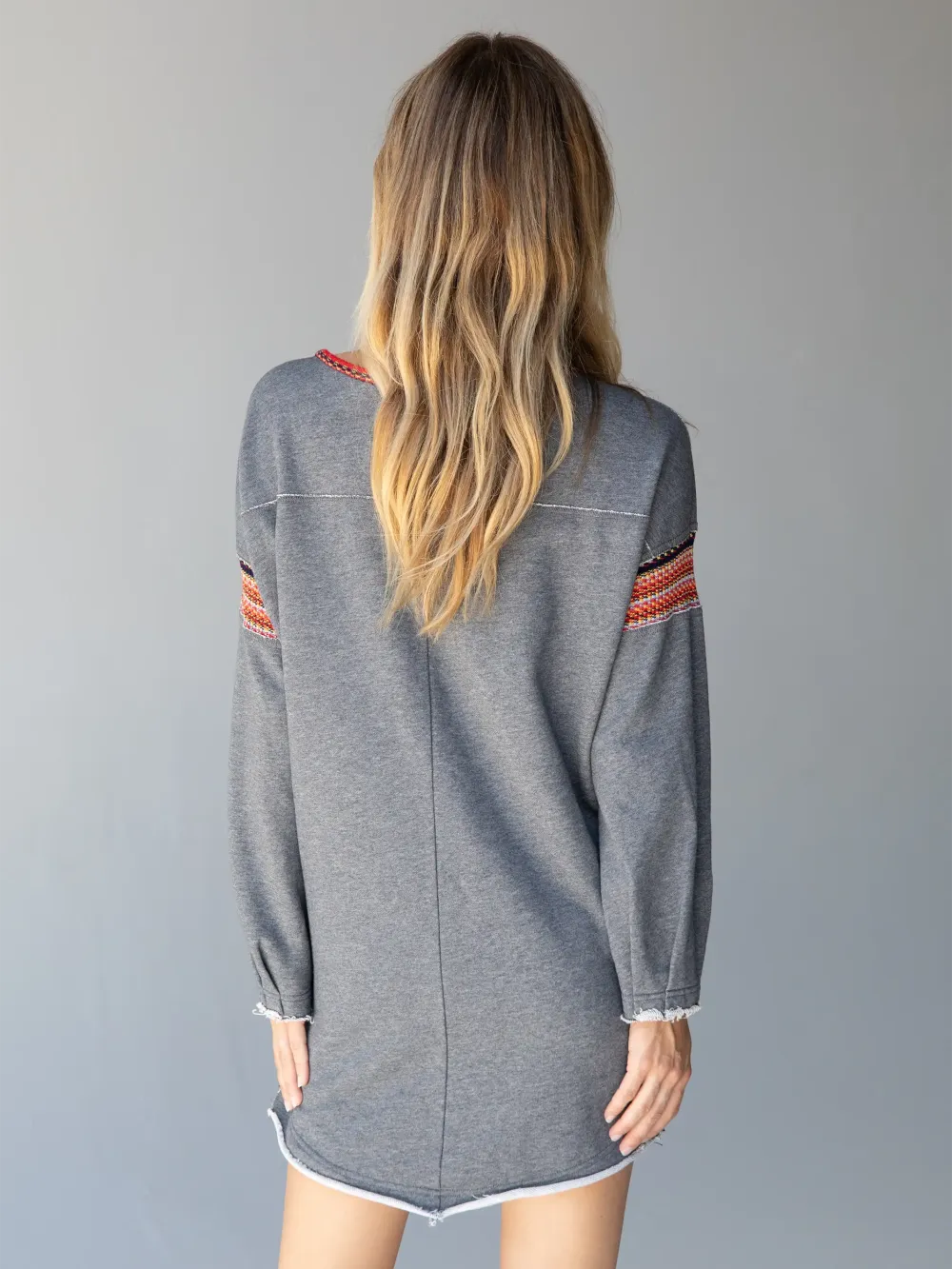 Reversible Trim Sweatshirt Dress - Heather Grey