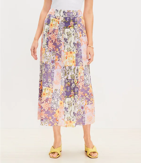 Floral Seamed Midi Skirt