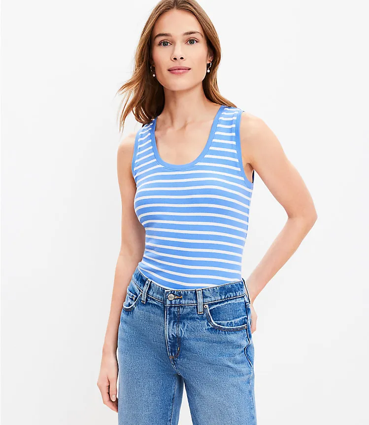 Stripe Perfect Ribbed Scoop Neck Tank Top