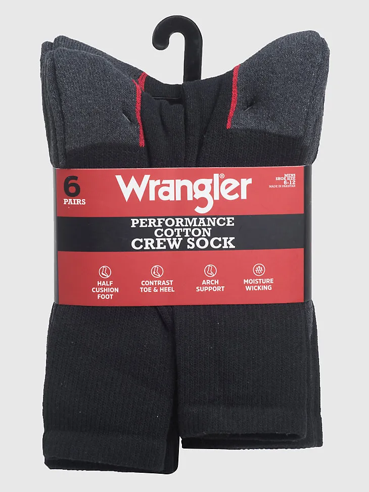 MEN'S WRANGLER CUSHIONED CREW SOCKS (6-PACK) IN BLACK