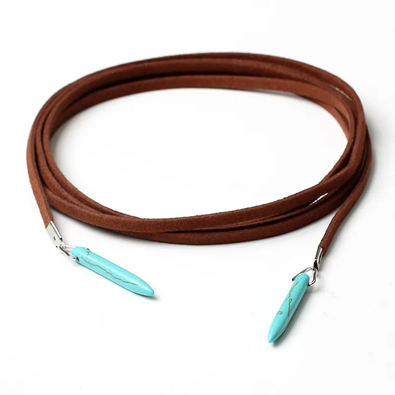 Western Turquoise Pendant Leather Necklace