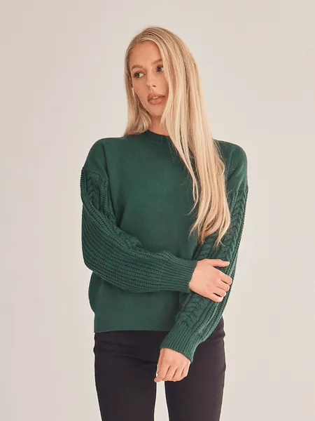 Braided Sleeve Pullover Sweater