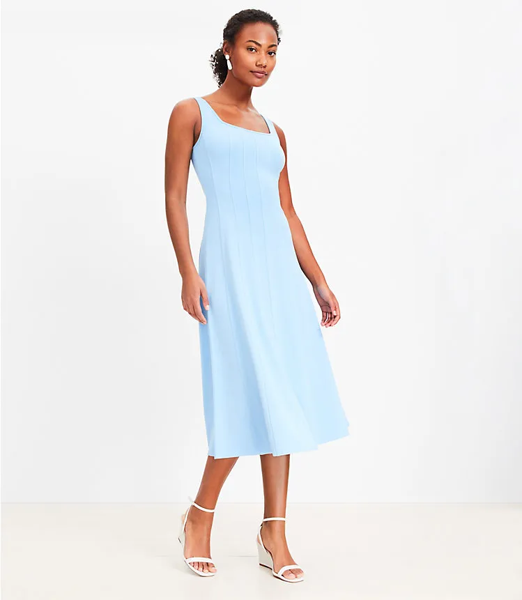 Ponte Seamed Flare Midi Dress