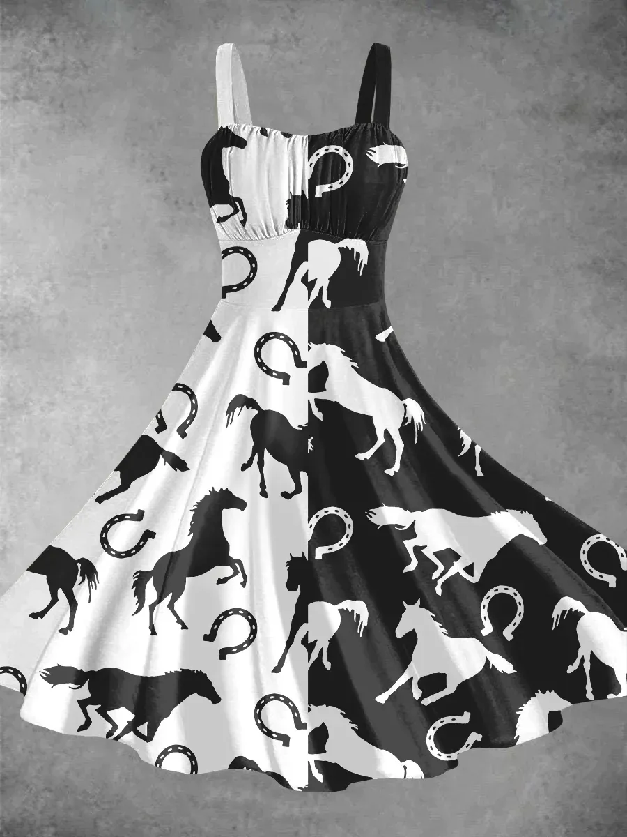 Horse Art Prints Backless Dress