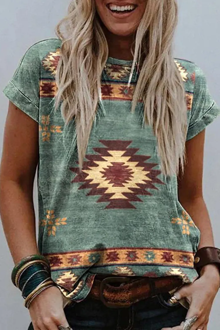 Ethnic Print Short Sleeve T-Shirt