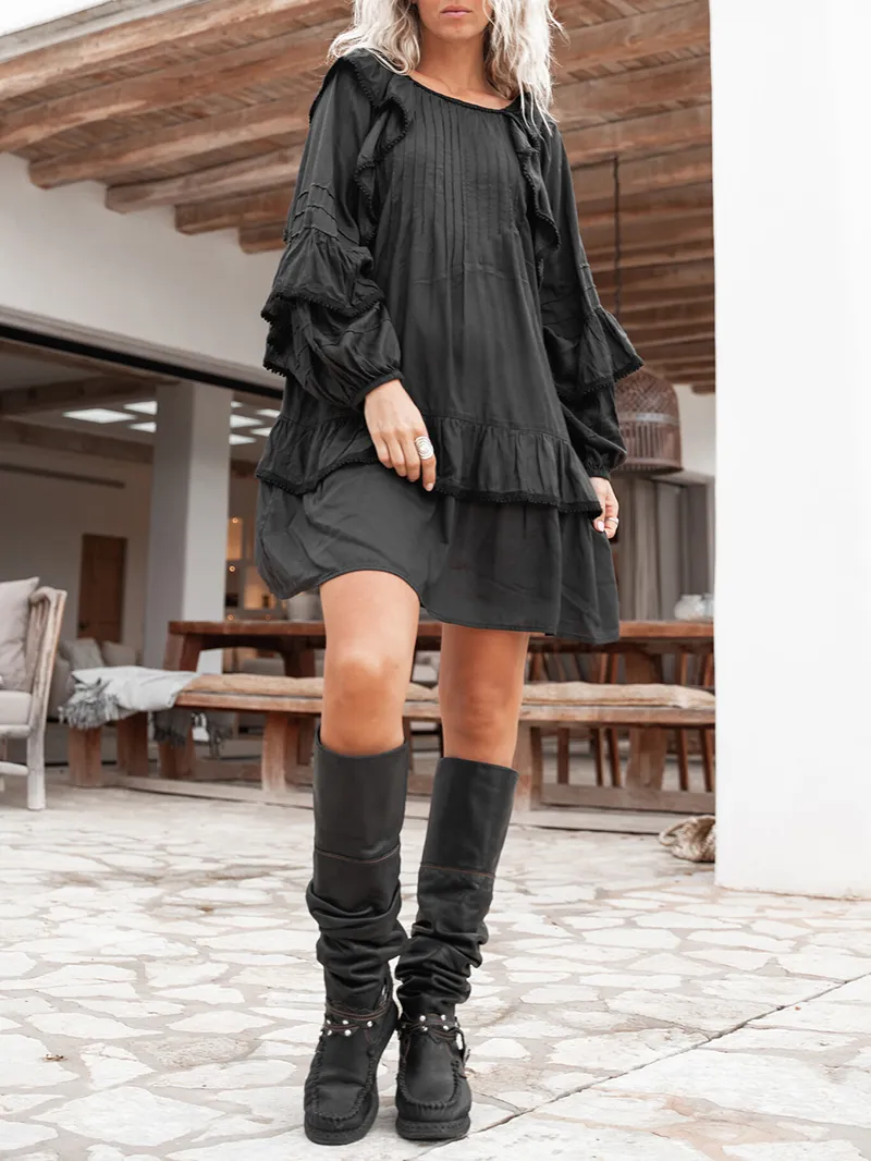 ruffled long sleeve dress