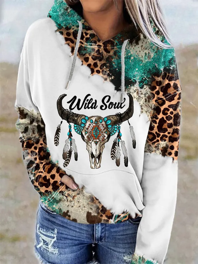 Leopard Western Print Long Sleeve Hoodie