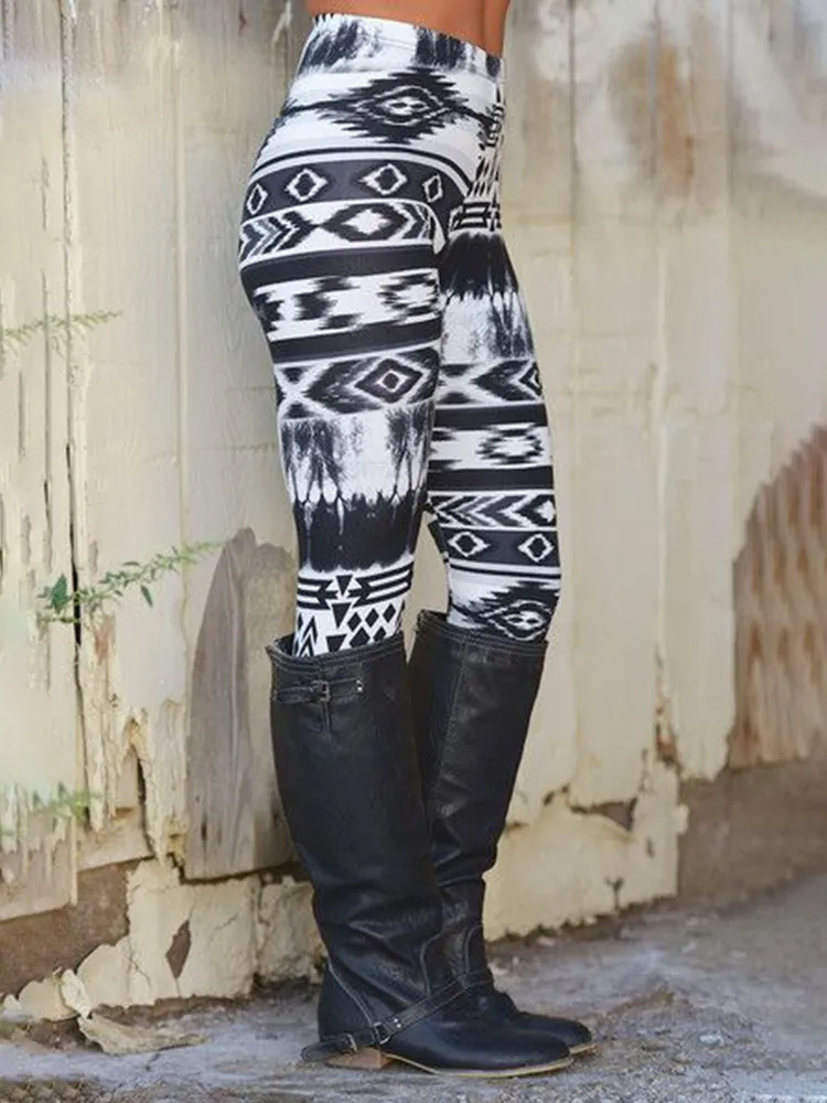 Geometric Western Print Casual Leggings