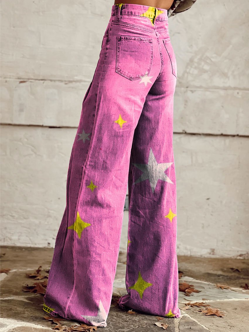 Women's Vintage Print Casual Wide Leg Pants