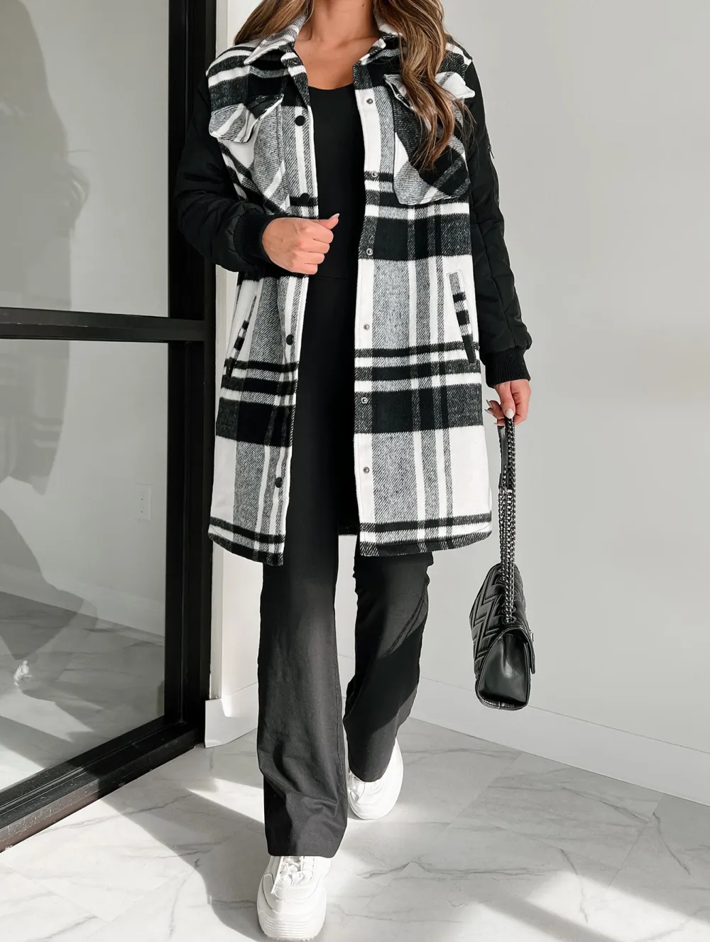 Embracing The Chill Quilted Sleeve Plaid Coat