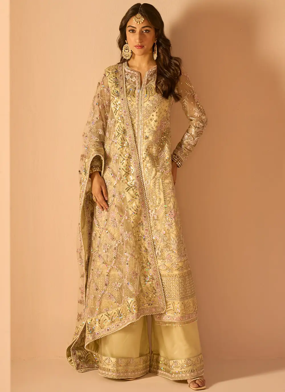 Light Yellow Embroidered Palazzo Suit