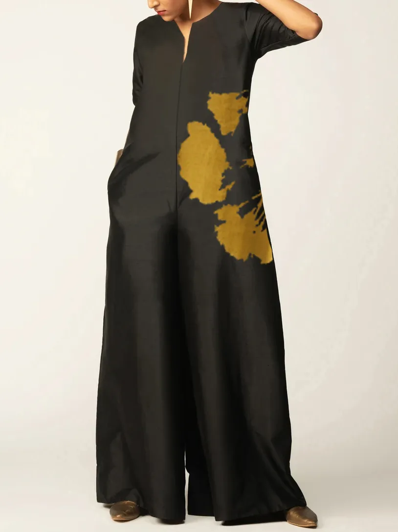 Black printed wide leg jumpsuit