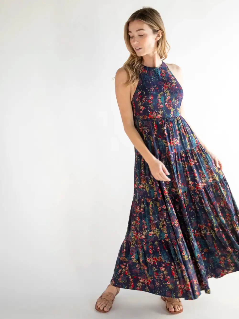 Halle Printed Halter Maxi Dress - Watercolor Floral