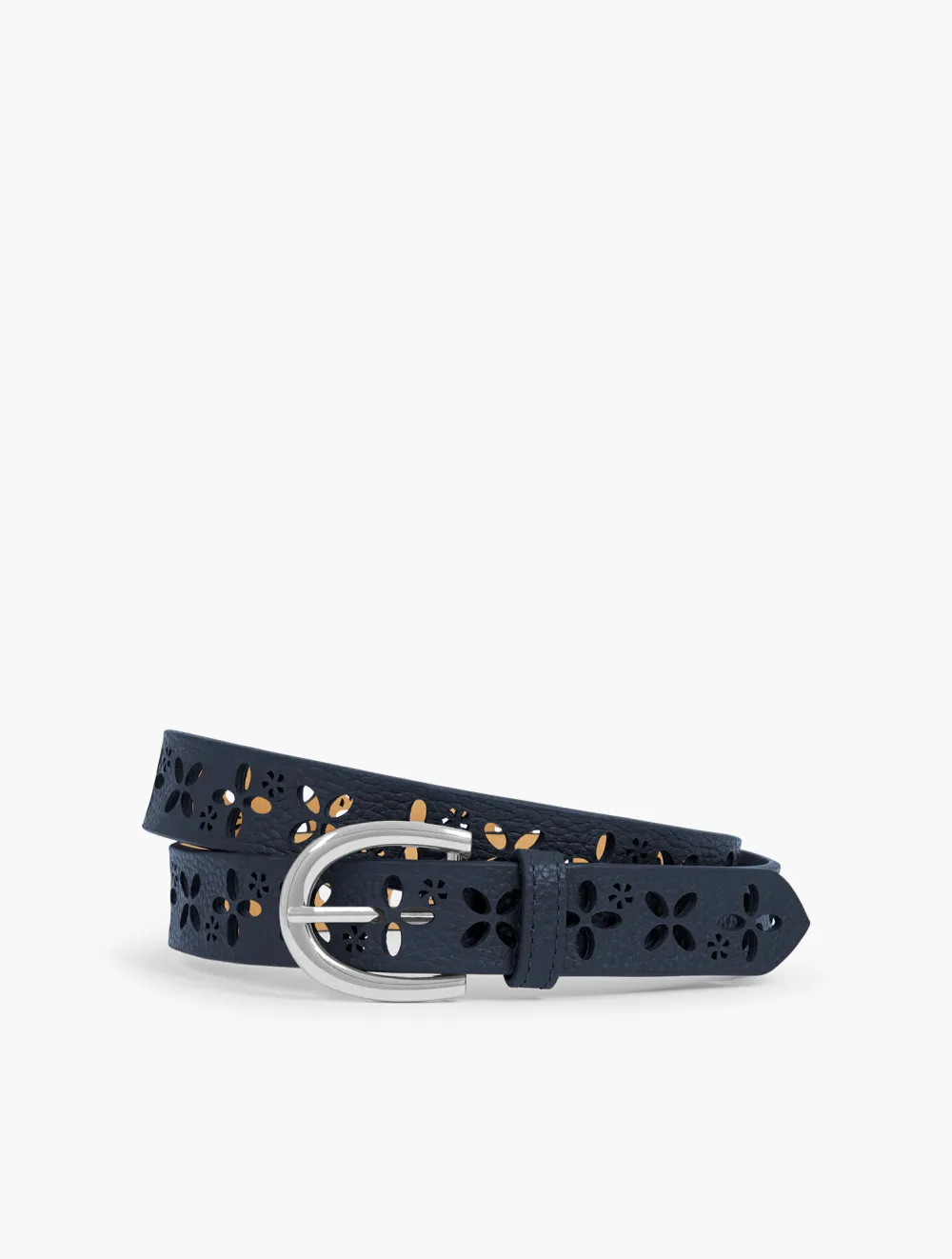 Perforated Floral Leather Belt