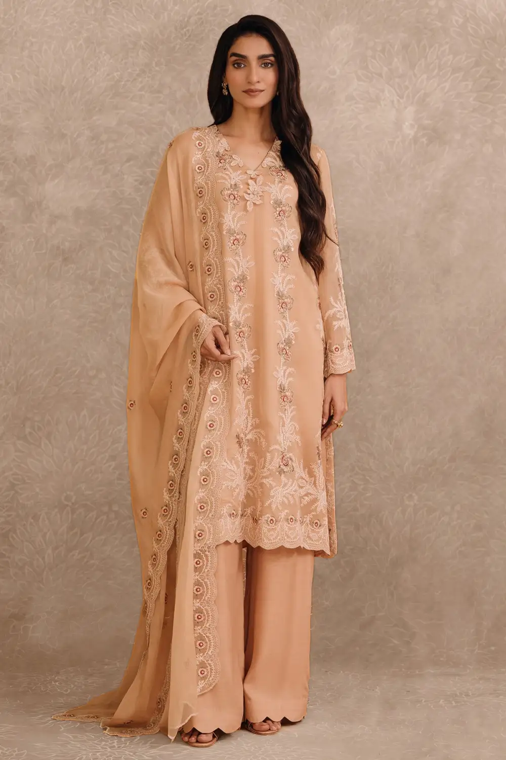 2 Pcs Embroidered Pure Chiffon Suit