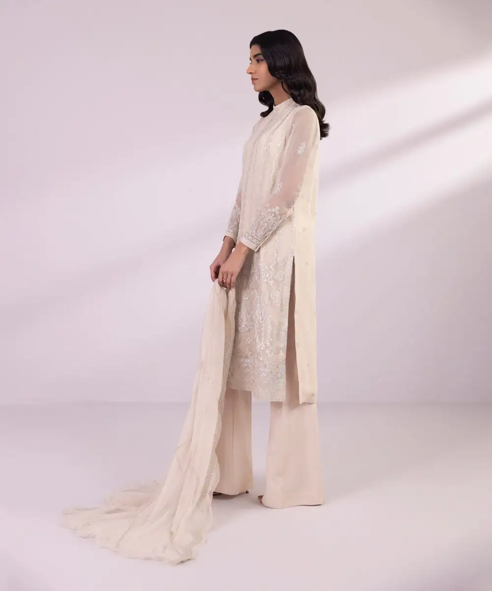 3 Piece - Embroidered Chiffon Suit