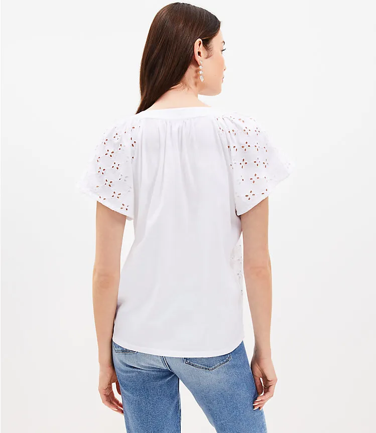 Eyelet Split Neck Top