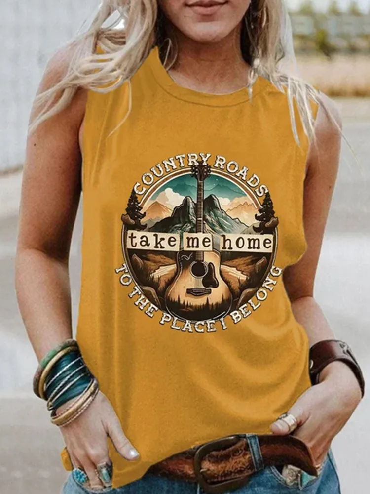 Country Roads Take Me Home To The Place Print Tank Top