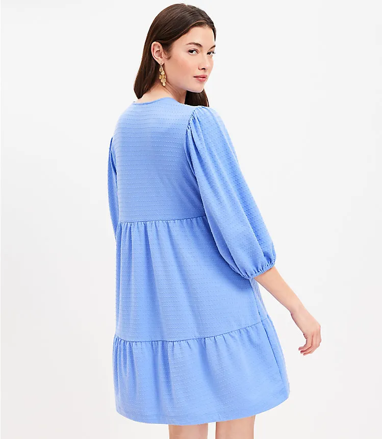 Jacquard Balloon Sleeve V-Neck Dress