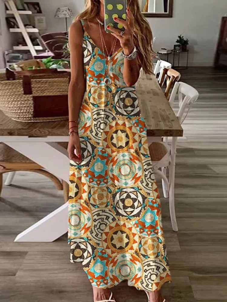 Women's Western Style Printed Sleeveless Dress