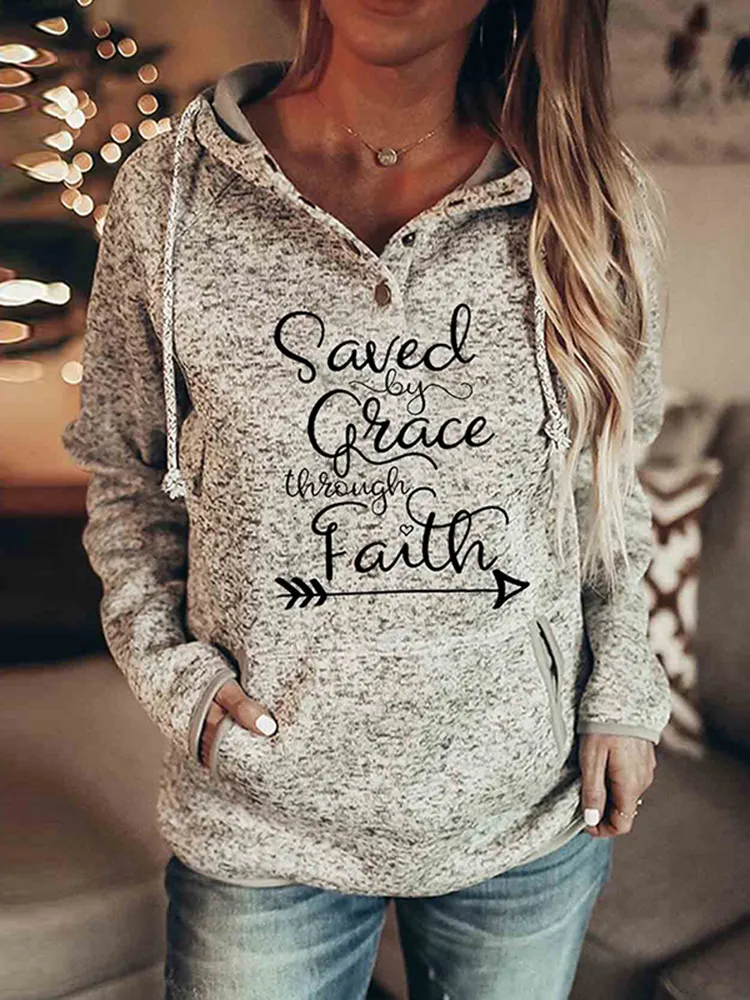 Vintage Slogan Print Long Sleeve Hoodie