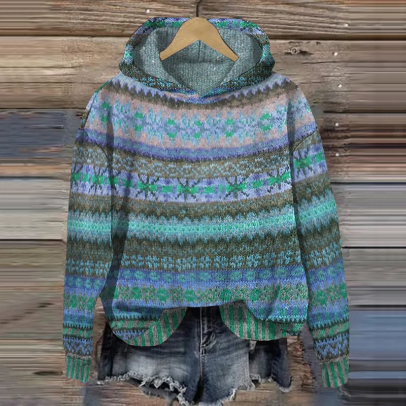 Ethnic Print Vintage Hooded Sweater