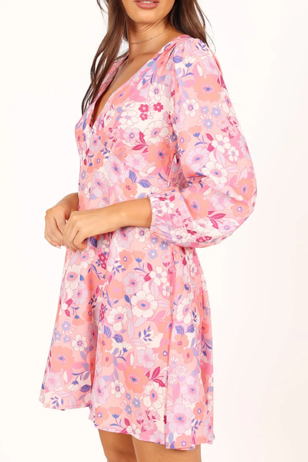 FINNICK LONG SLEEVE MINI DRESS - PINK FLORAL