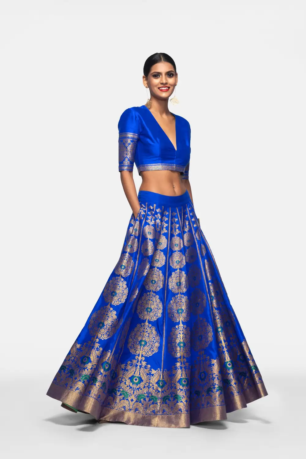 Handwoven Silk Engineered Brocade Lehenga