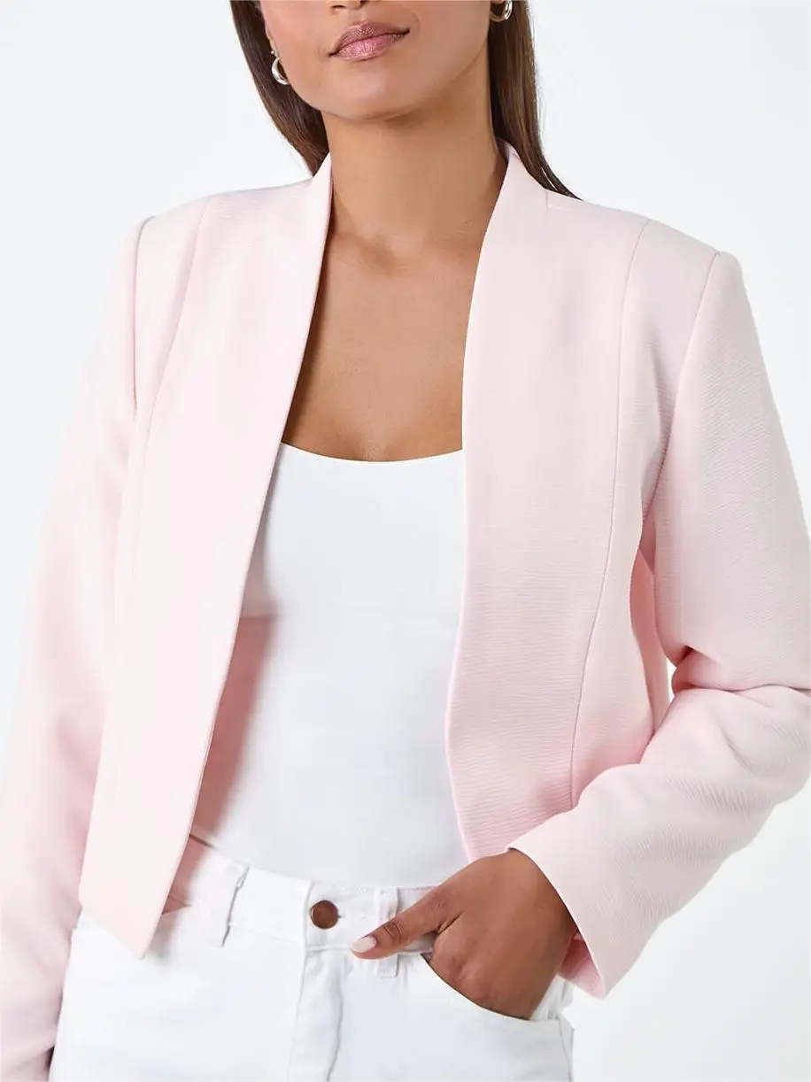 Pink Textured High Neck Jacket