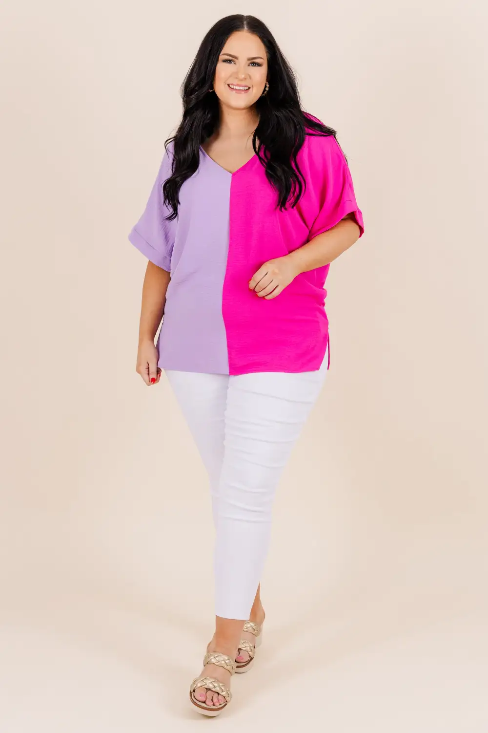 Double Dose of Color Top, Lilac/Hot Pink