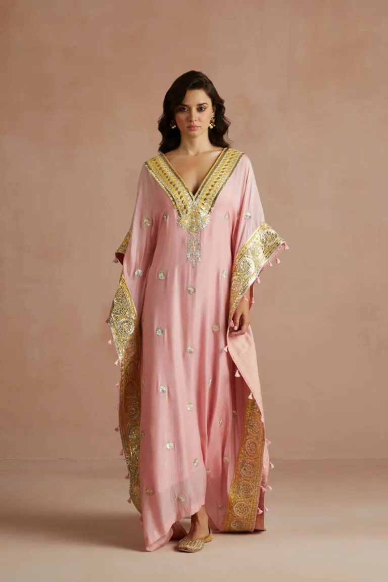 Blush Pink Gota Embroidered Kaftan