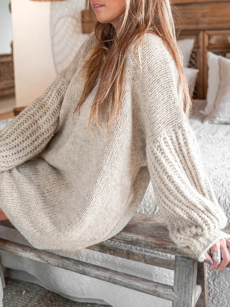 casual puff sleeve sweater