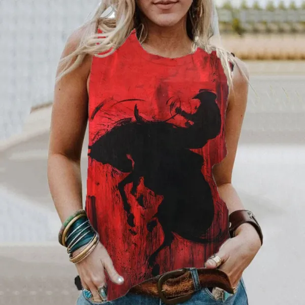 Women'S Western Retro Horse Print Casual Tank Top