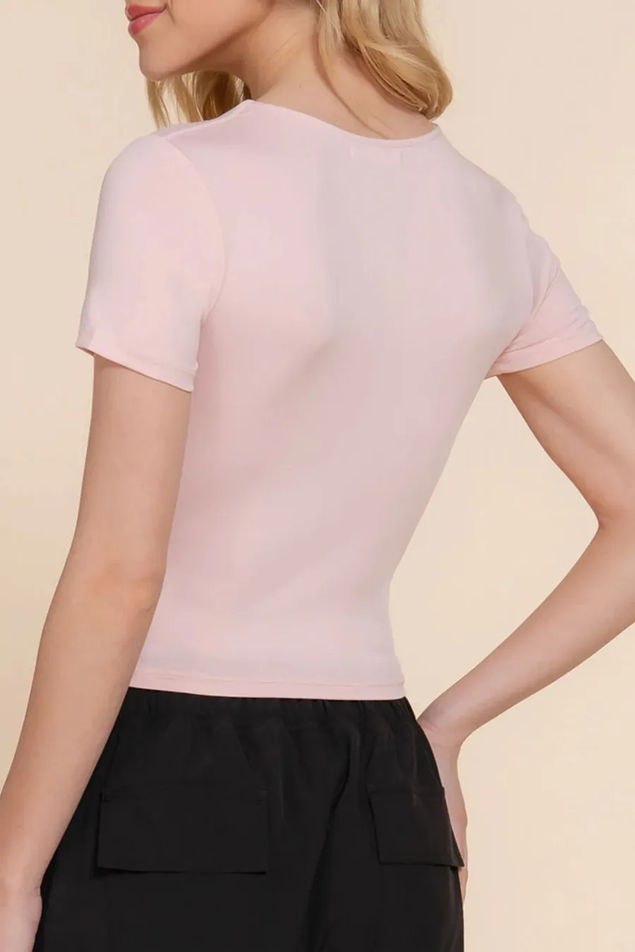 Basic Short Sleeve Square Neck Double Layer Crop Top