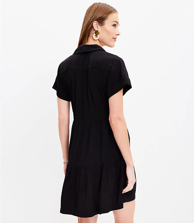 Tiered Pocket Shirtdress