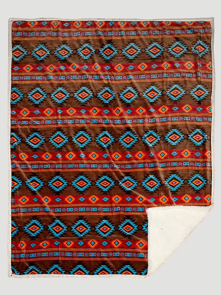 WRANGLER SOUTHWESTERN HORIZON SHERPA FLEECE THROW BLANKET IN MULTI