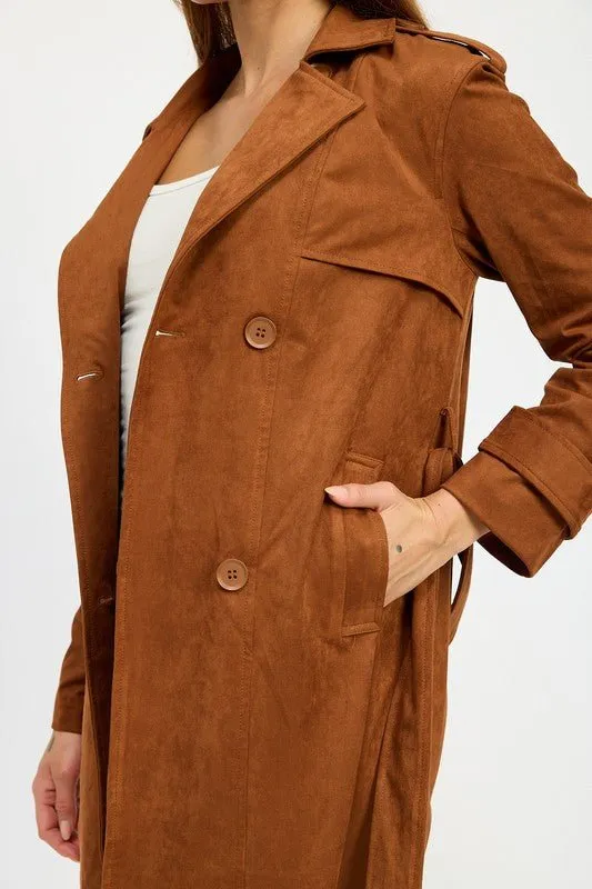 Camel Suede Trench Coat