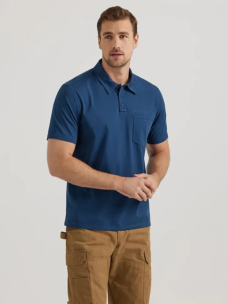 WRANGLER® RIGGS WORKWEAR® PERFORMANCE KNIT POLO IN NAVY HEATHER