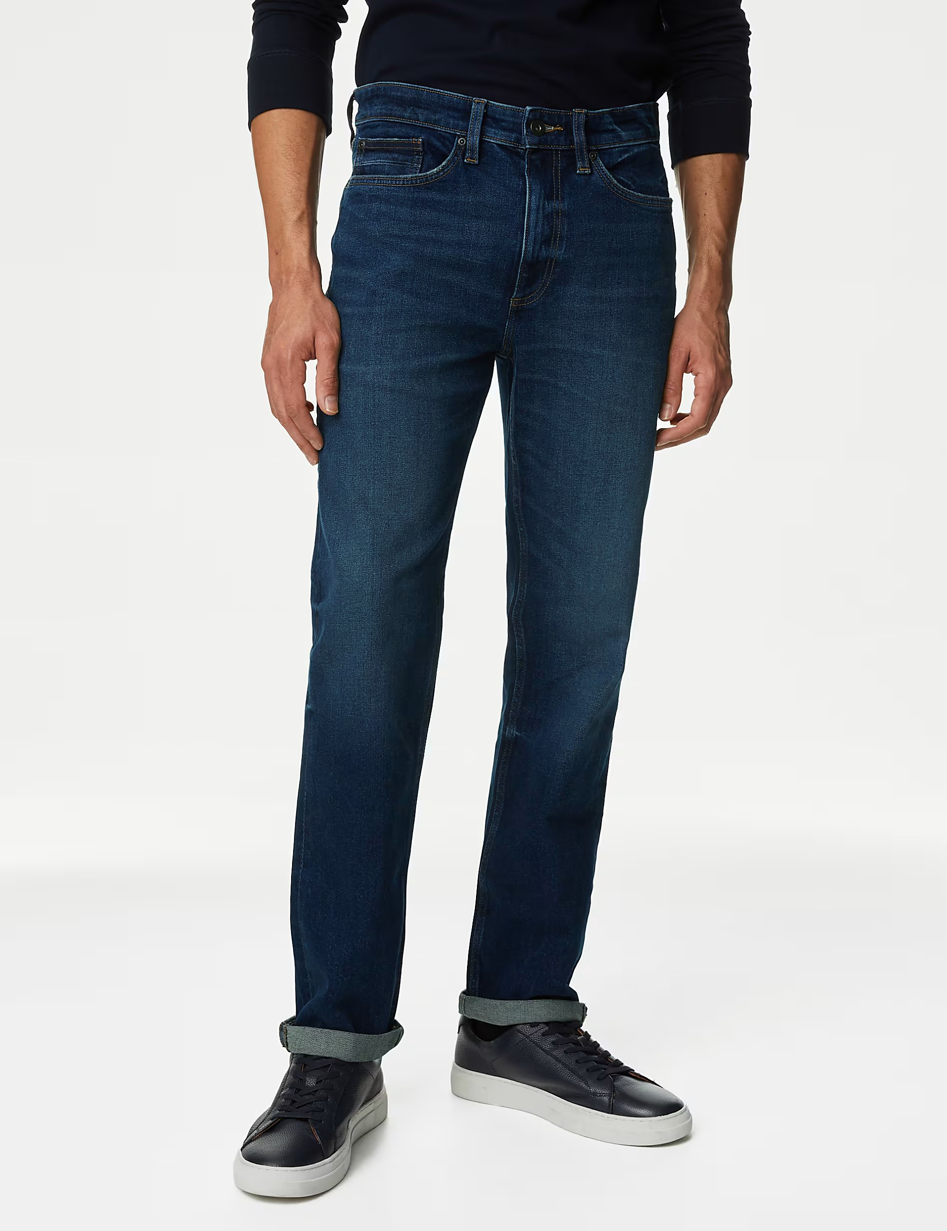 Straight Fit Vintage Wash Stretch Jeans